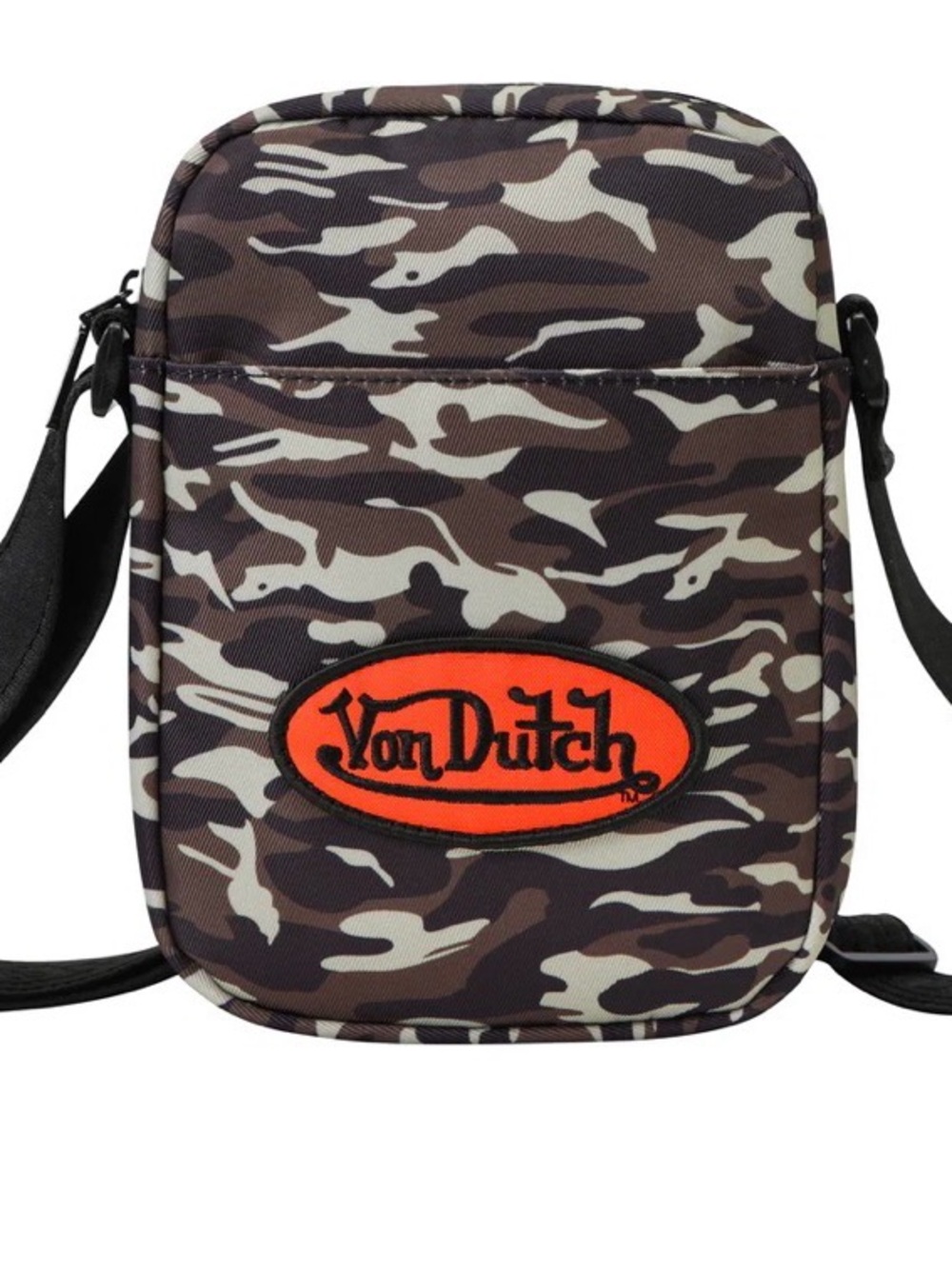 Von Dutch Camo Crossbody Bag with Bright Orange Logo